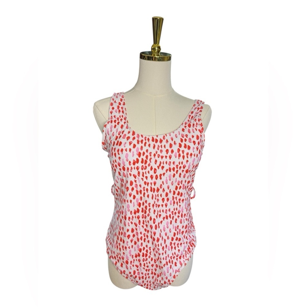 Halara White Pink and Red Printed Scoop Neck One Piece Bathing Suit Size XL